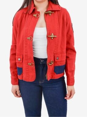 Ralph Lauren Red Utility Jacket with Navy Pocket Accents